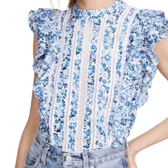 Veronica Beard Sol Floral Ruffle High Neck Blouse - Picture 1 of 9